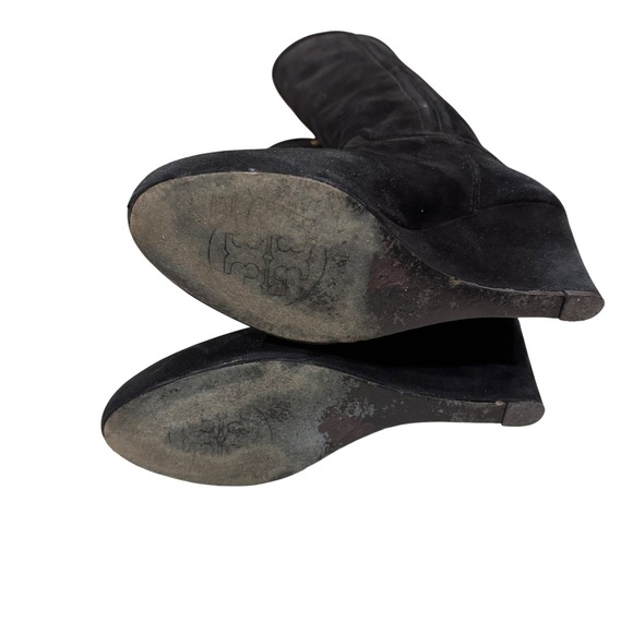 Tory Burch Black Suede Gold Accents Wedge Knee High Boots Women's Size 5 - Picture 10 of 10